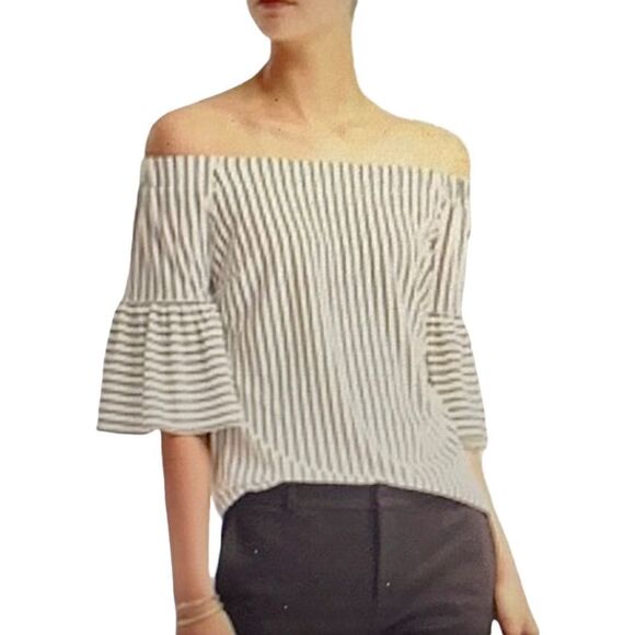 BANANA REPUBLIC Off Shoulder Striped Top With Bell Sleeves Sz XS - Picture 1 of 10